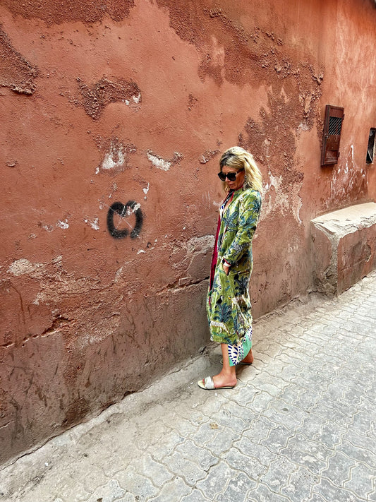 Green Velvet Leopard Coat