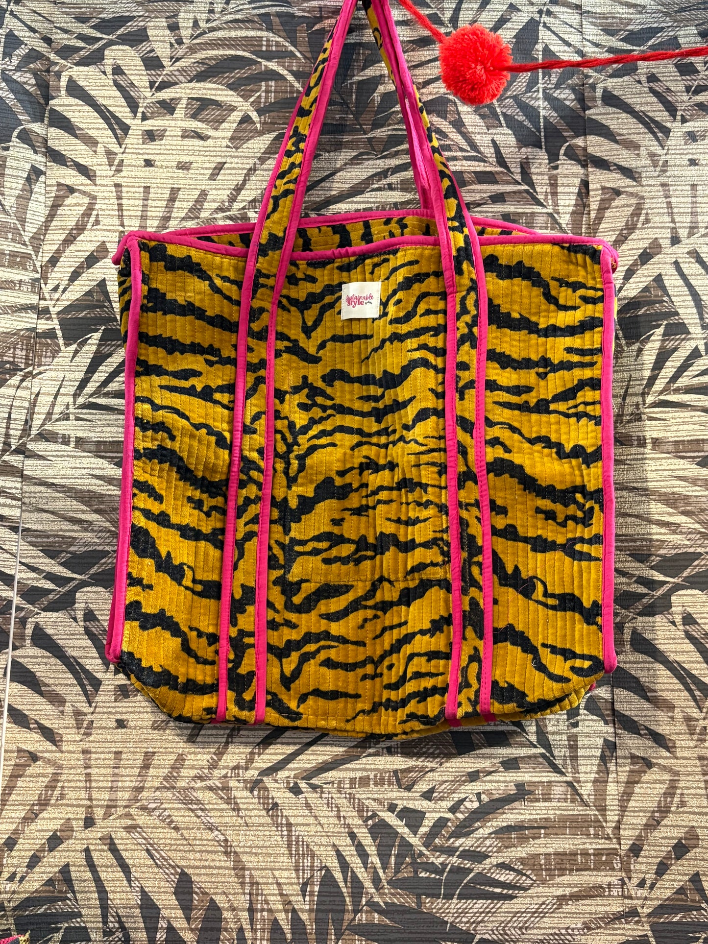 Golden Tiger Velvet Tote Bag