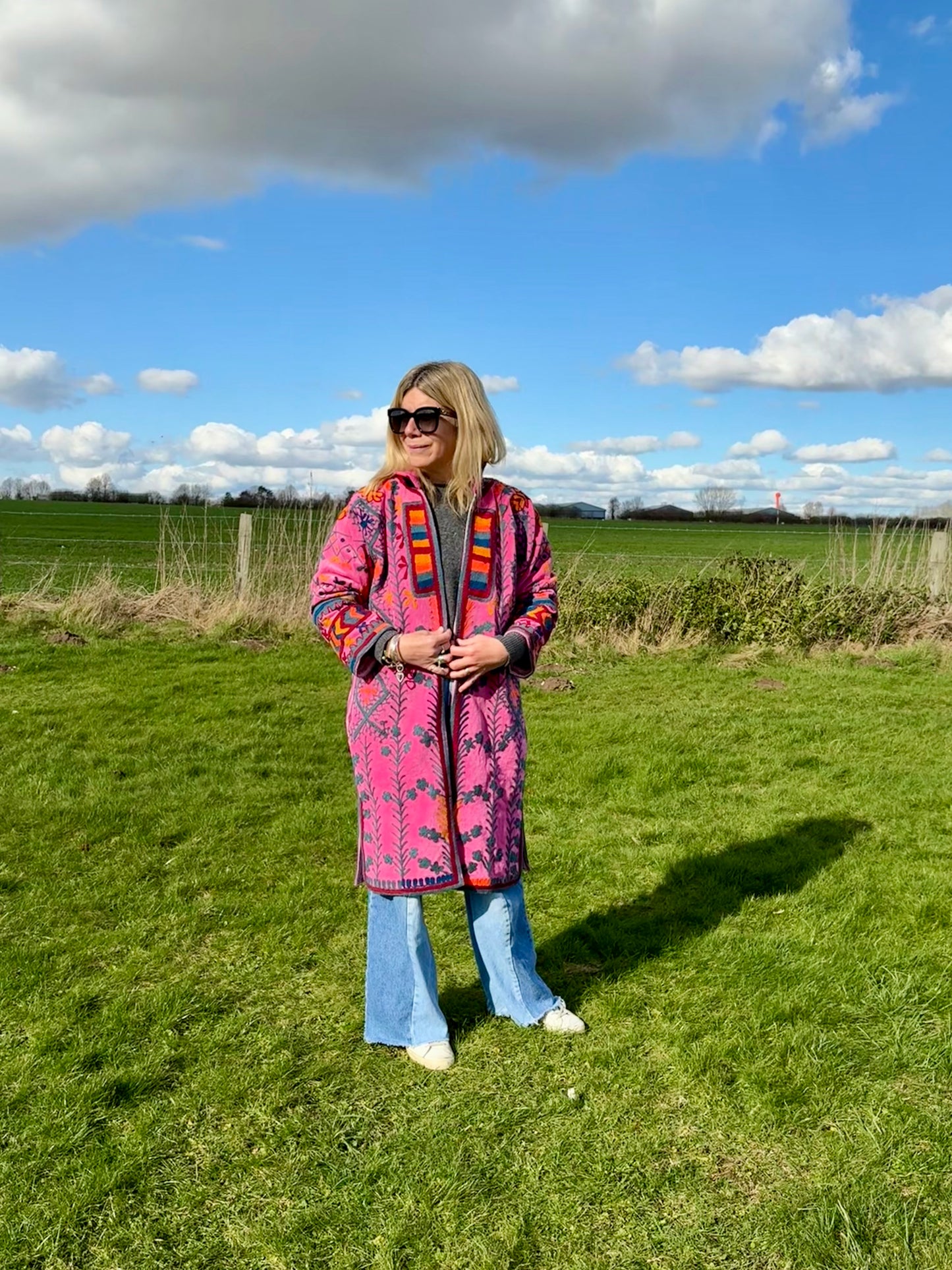 Pink & Blue-Grey Velvet Suzanni Coat