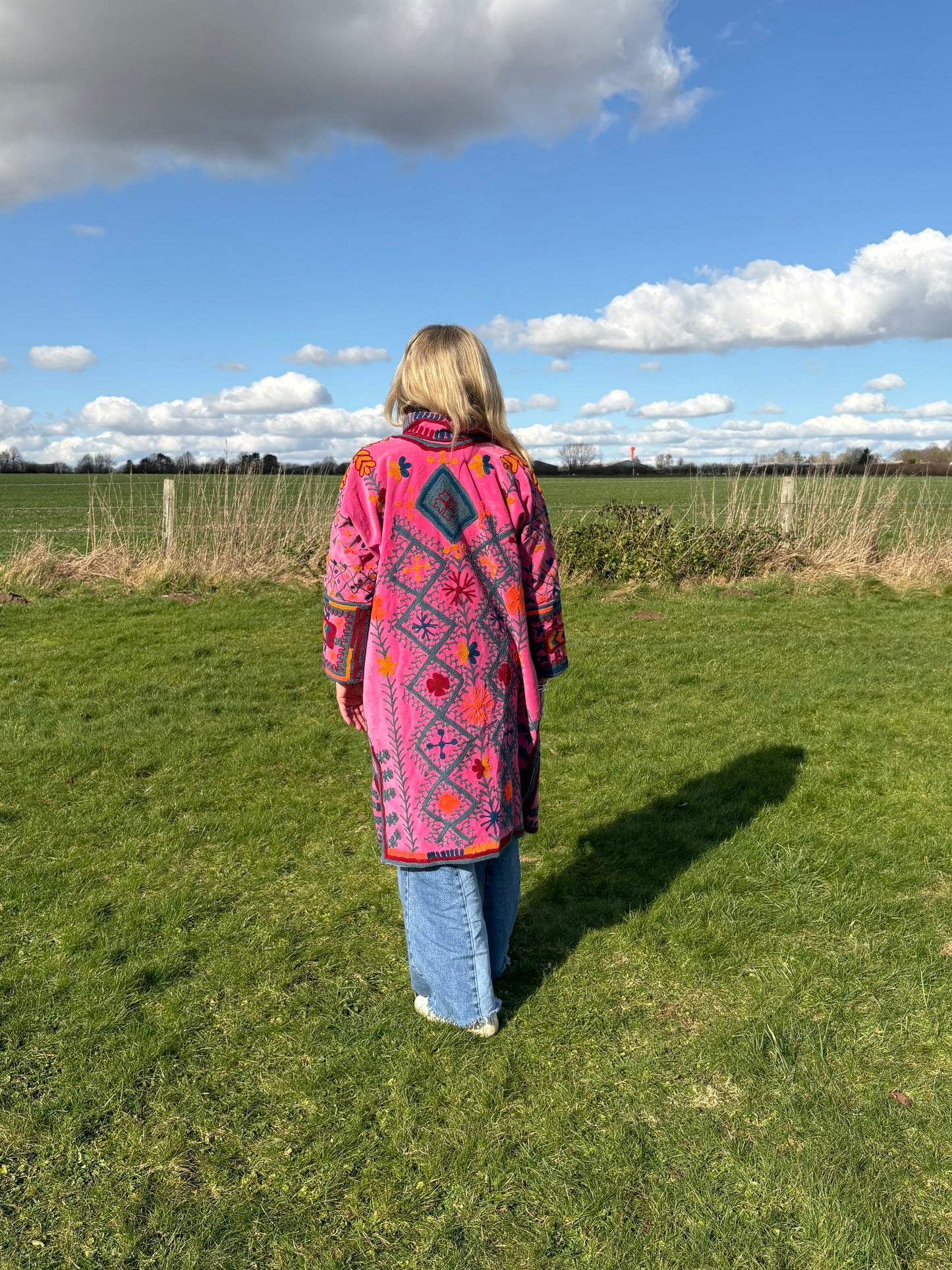 Pink & Blue-Grey Velvet Suzanni Coat