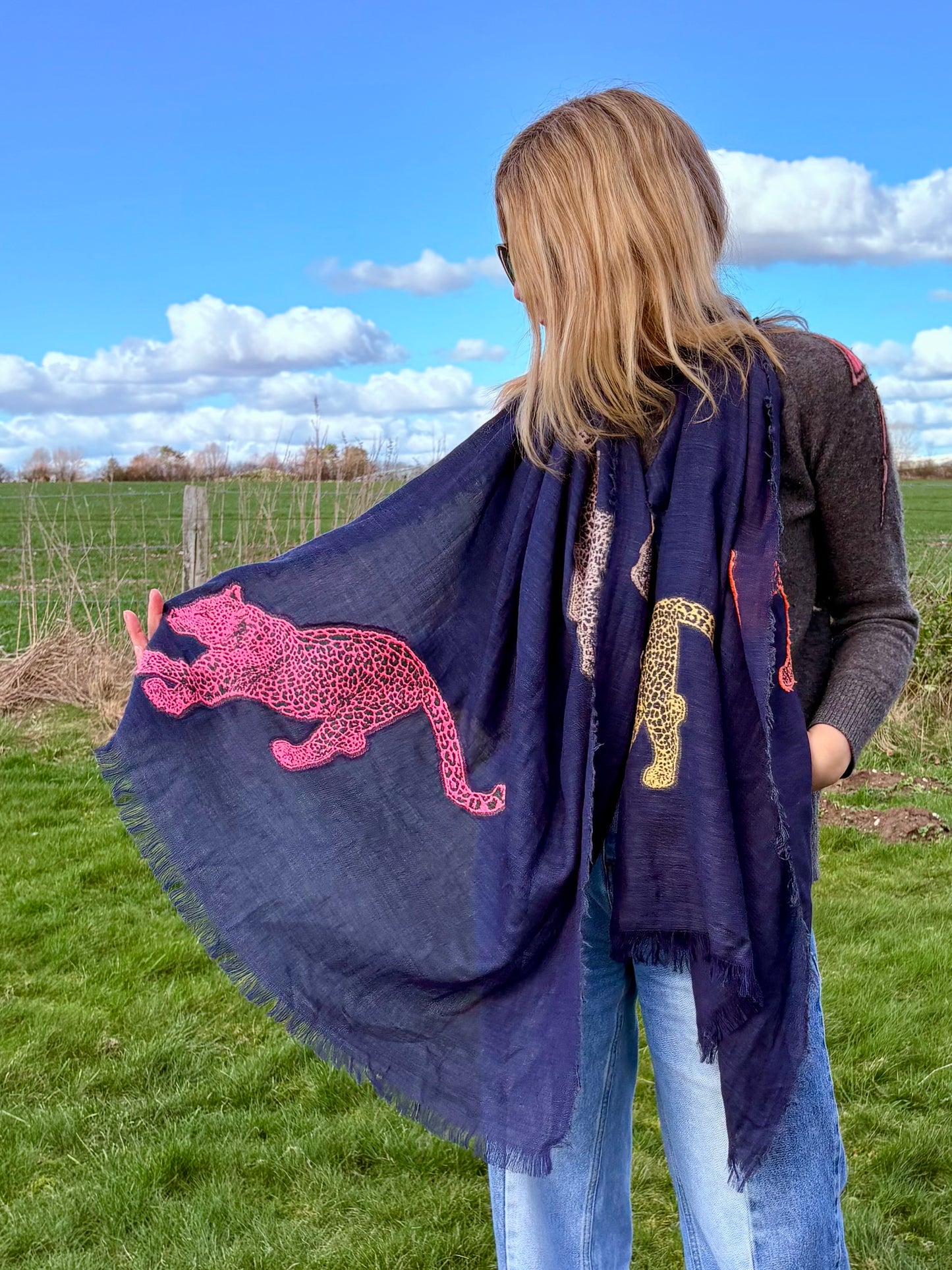 Embroidered Leopard Scarf
