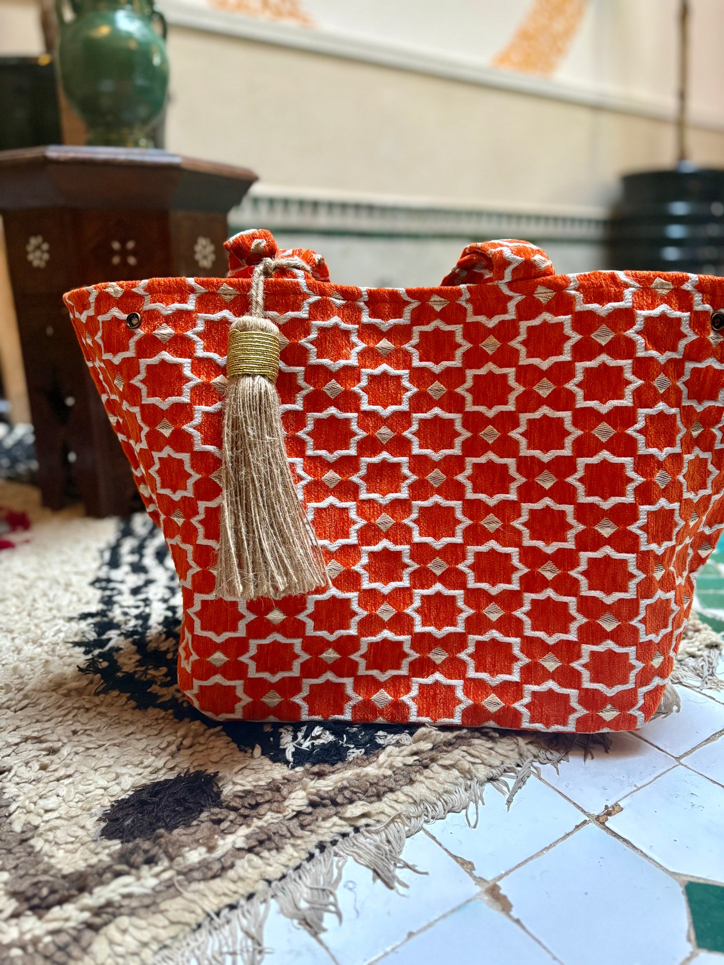 Velvet Tote Tassel Bag