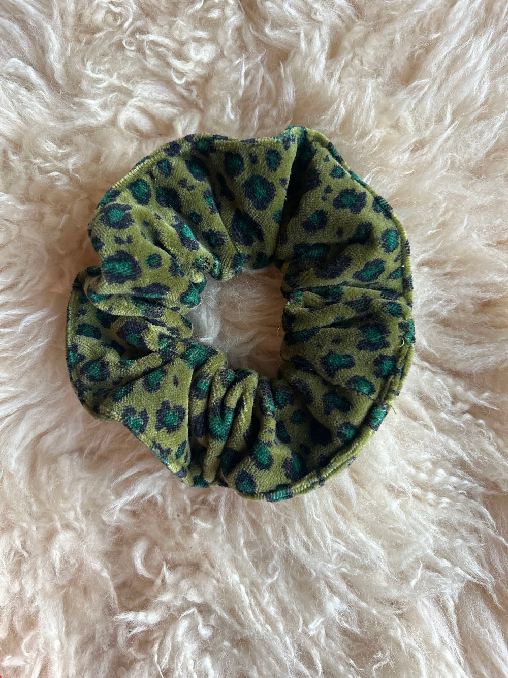 Green and Black Leopard Velvet Scrunchies