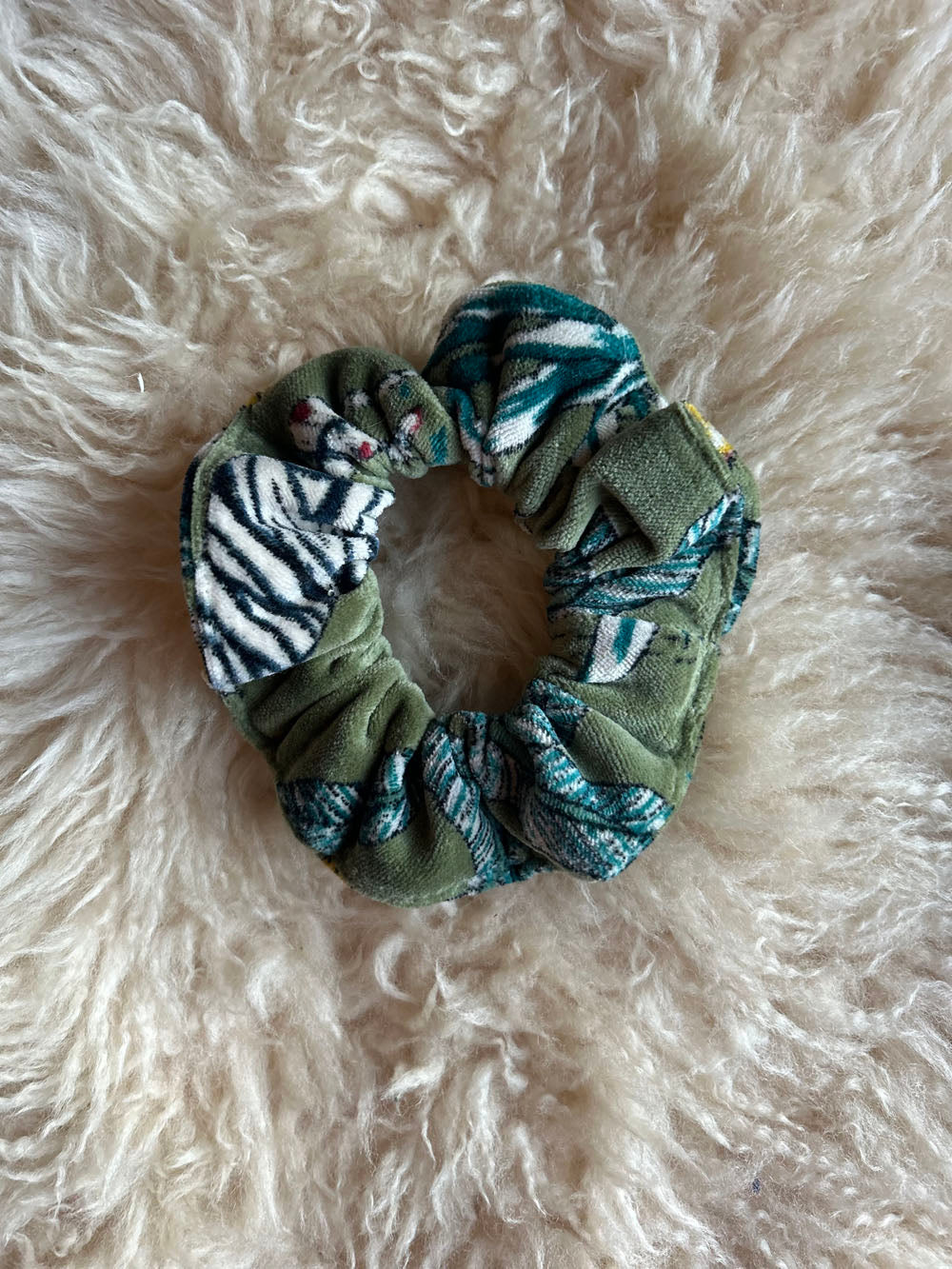 Green Leopard and Zebra Velvet Scrunchies