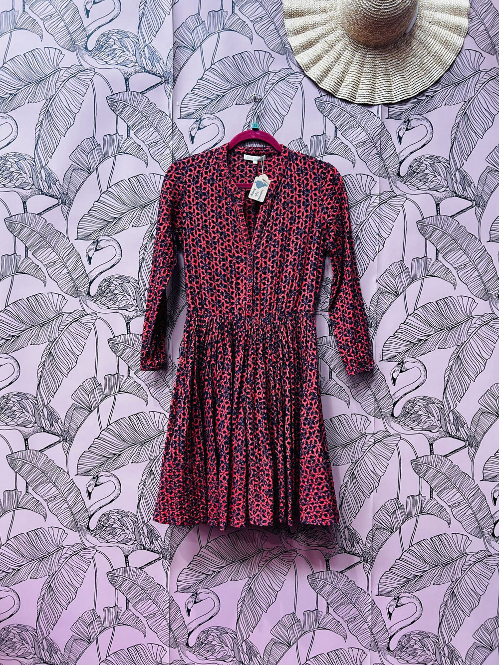 Maje Paris Embroidered Red & Navy Dress