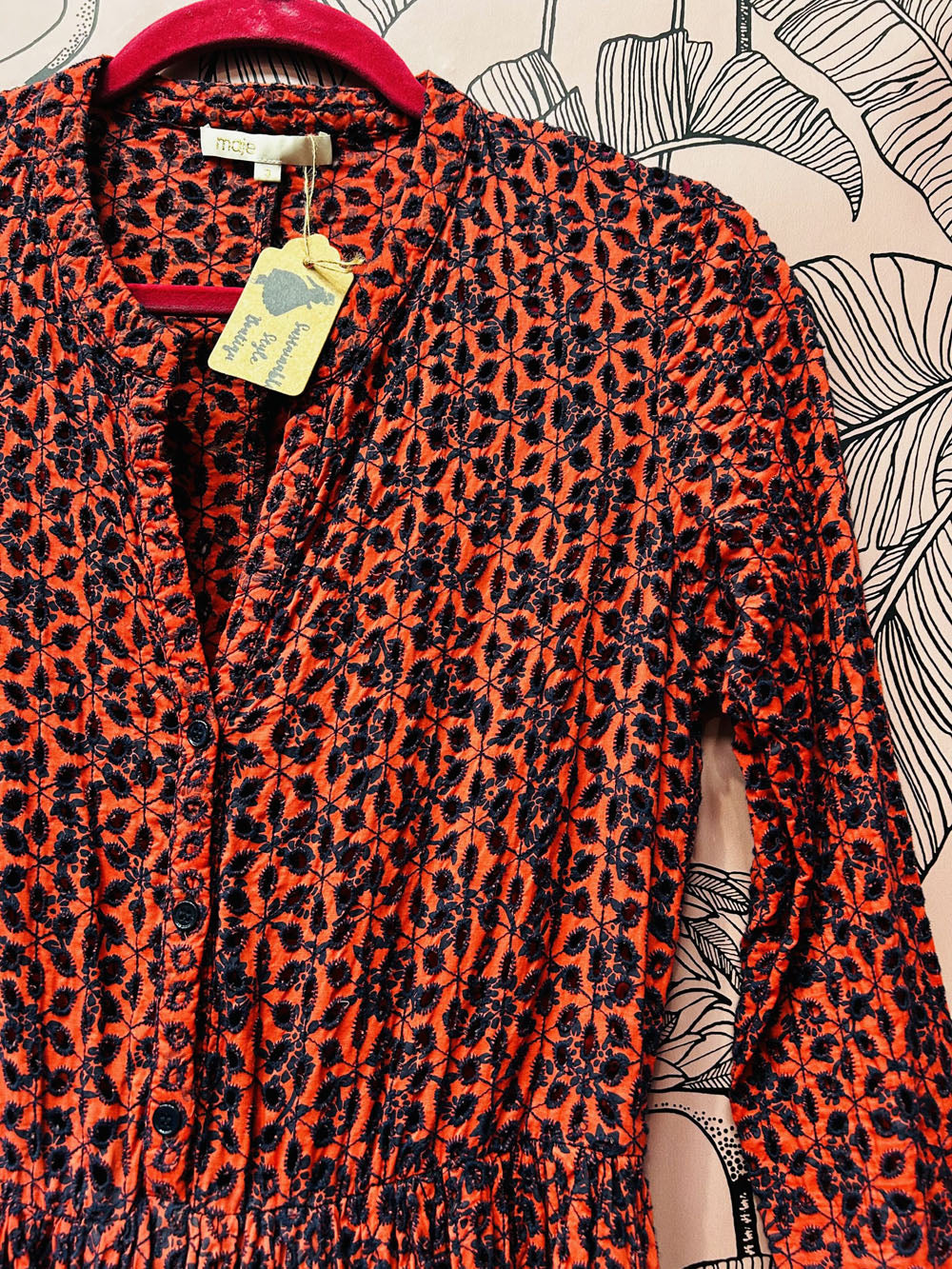 Maje Paris Embroidered Red & Navy Dress