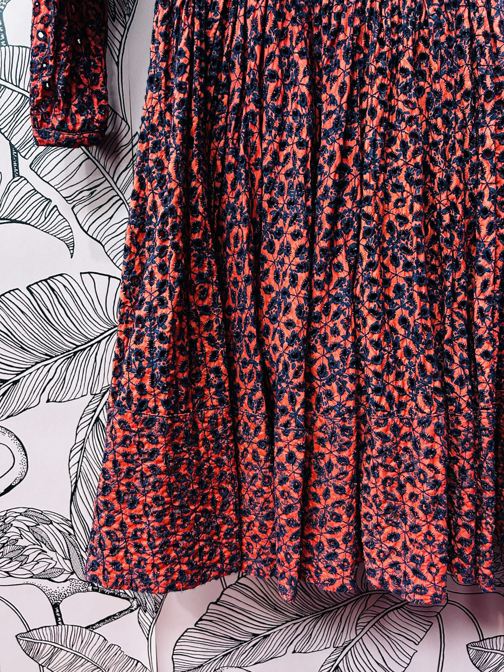 Maje Paris Embroidered Red & Navy Dress
