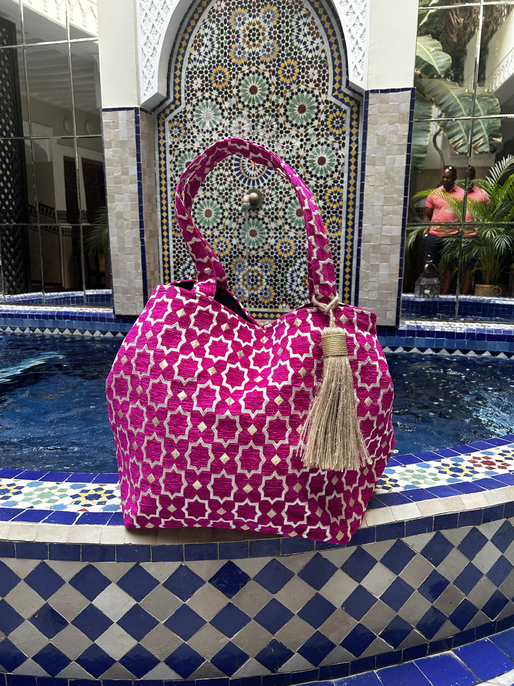 Pink Velvet Tassel Tote Bag