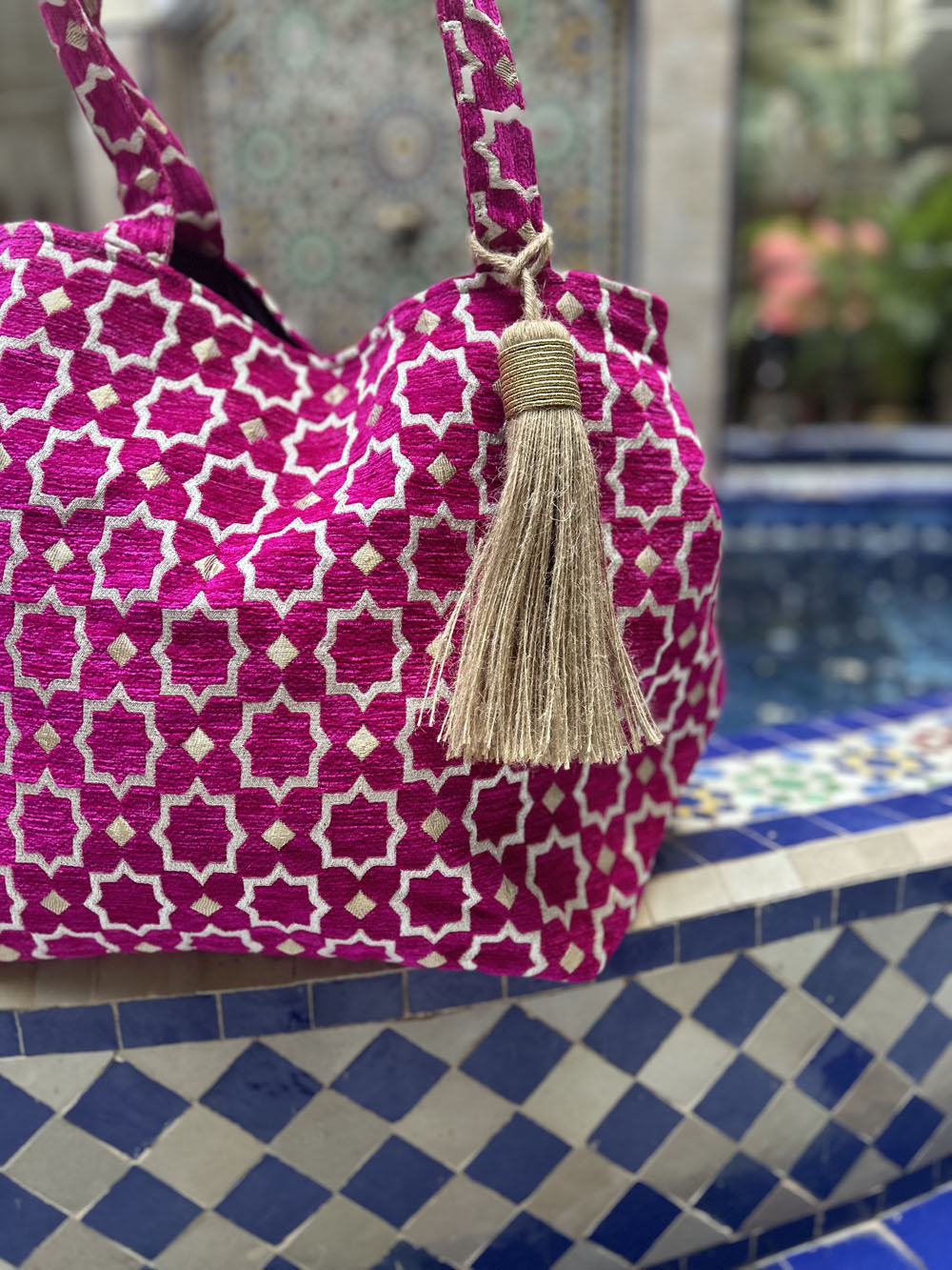 Pink Velvet Tassel Tote Bag