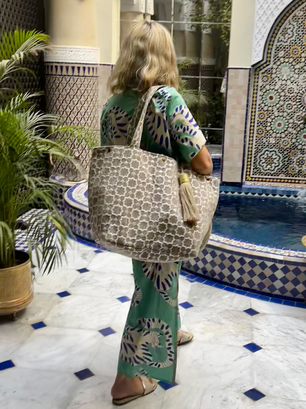 Taupe Velvet Tassel Tote Bag