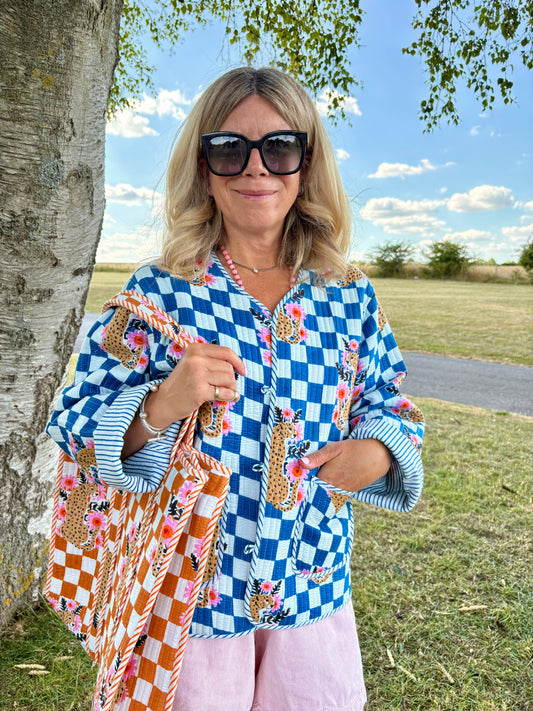 A Leopard Doesn't Change Its Checks Blue Quilted Jacket