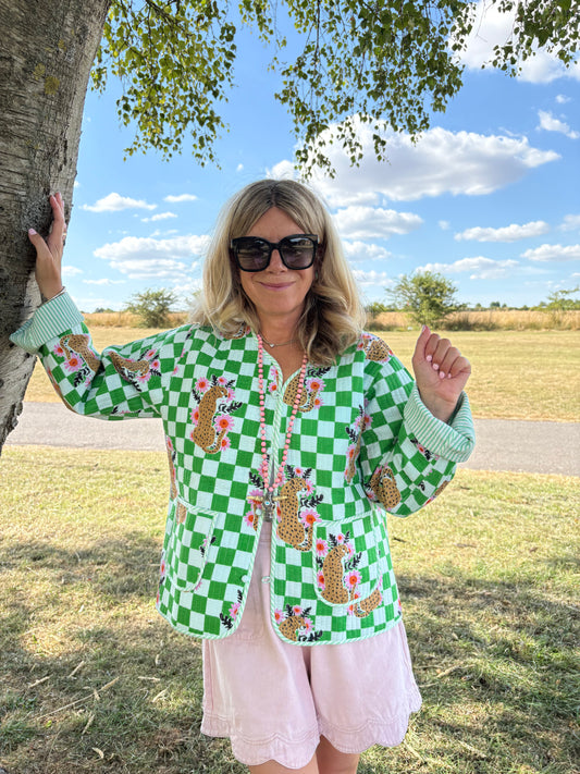 A Leopard Doesn't Change Its Checks Green Quilted Jacket